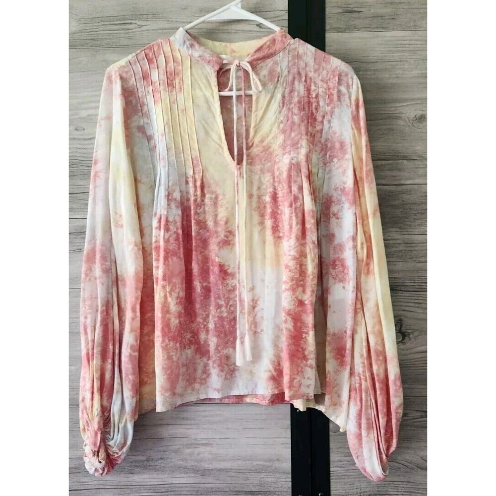 LAST CALL Natalie Martin Top Size XS Tie Dye V Neck Boho Tassel Rayon